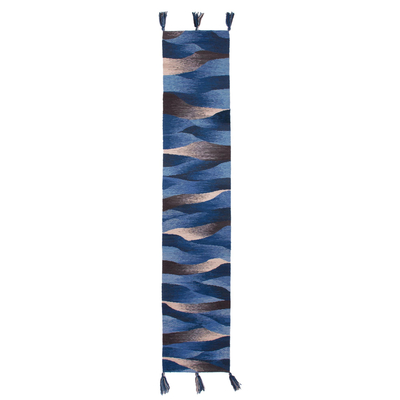 Hand Woven Blue Rectangular Wool Table Runner