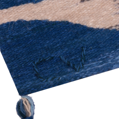 Tischläufer aus Wolle - Handgewebter blauer rechteckiger Tischläufer aus Wolle