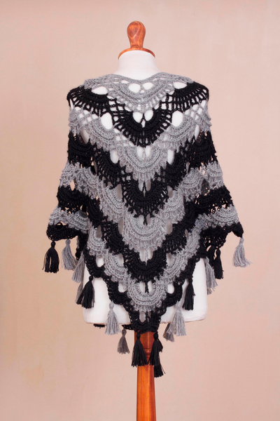 Hand-Crocheted Grey and Black 100% Alpaca Poncho from Peru - Chic Night ...