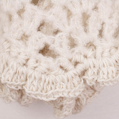 Alpaca blend scarf, 'Off-White Elegance' - Hand-Crocheted Alpaca Blend Scarf in Off-White from Peru