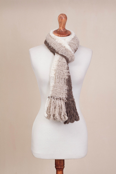 Alpaca blend scarf, 'Neapolitan Fashion' - Hand-Crocheted Tri-Color Alpaca Blend Scarf from Peru
