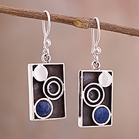 Sodalite dangle earrings, 'Blue Moon Phase' - Modern Circle Motif Sodalite Dangle Earrings from Peru