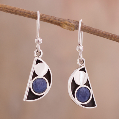 Sodalite dangle earrings, Blue Crescent Moon Phase