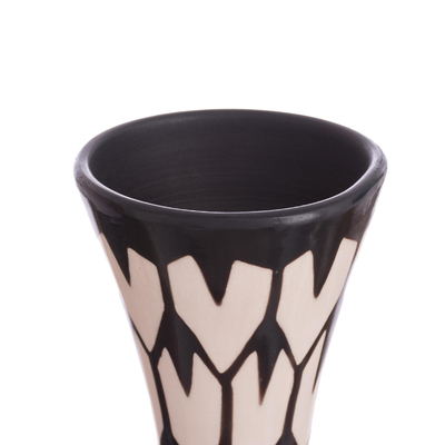 Ceramic decorative vase, 'Chulucanas Rain' - Hexagon Motif Chulucanas Ceramic Decorative Vase from Peru
