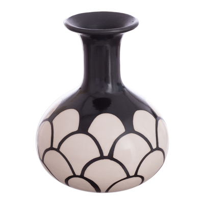 Ceramic decorative vase, 'Chulucanas Petals' - Petal Motif Chulucanas Ceramic Decorative Vase from Peru