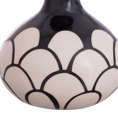 Ceramic decorative vase, 'Chulucanas Petals' - Petal Motif Chulucanas Ceramic Decorative Vase from Peru