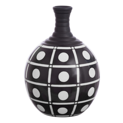 Ceramic decorative vase, 'Chulucanas Squares' - Square Motif Chulucanas Ceramic Decorative Vase from Peru