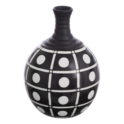 Ceramic decorative vase, 'Chulucanas Squares' - Square Motif Chulucanas Ceramic Decorative Vase from Peru