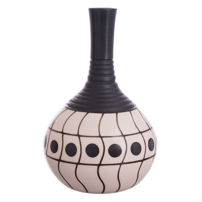 Ceramic decorative vase, 'Chulucanas Waves' - Wave Motif Chulucanas Ceramic Decorative Vase from Peru