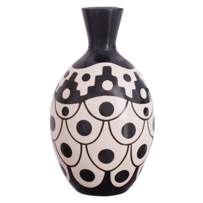 Black and Ivory Chulucanas Ceramic Decorative Vase from Peru