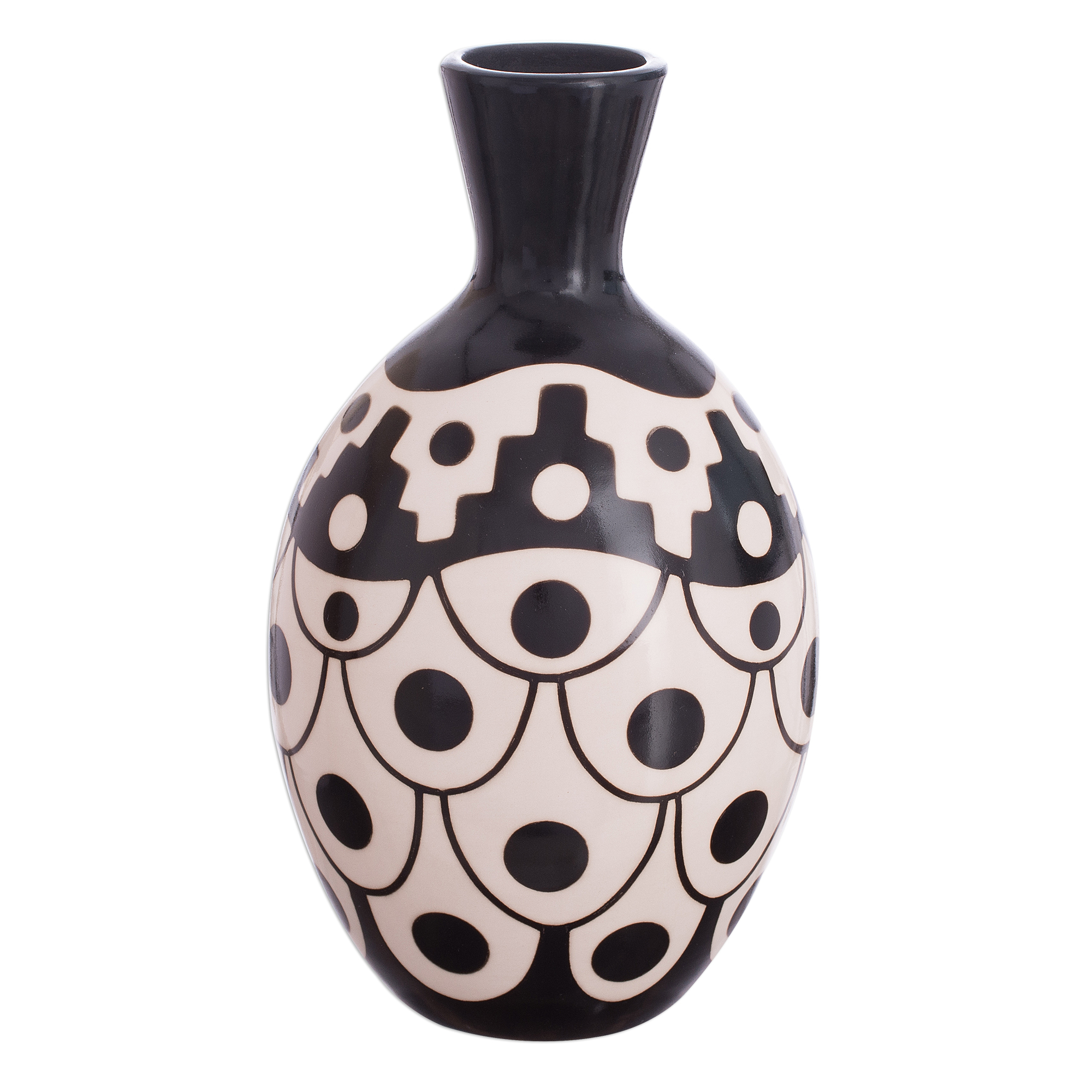 Black and Ivory Chulucanas Ceramic Decorative Vase from Peru - Desert ...