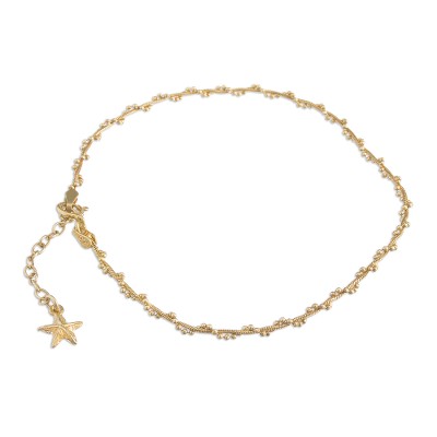 Gold plated sterling silver anklet, 'Moonlit Starfish' - 18k Gold Plated Sterling Silver Starfish Anklet from Peru