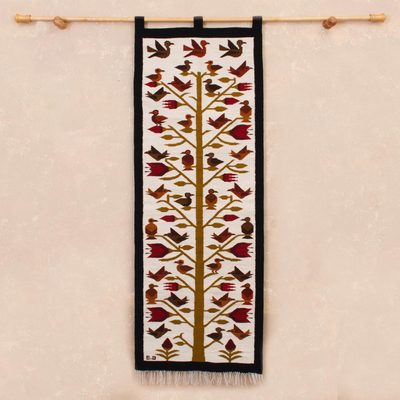 Wool tapestry, 'Birds of the White Valley' - Bird-Themed Wool Tapestry from Peru
