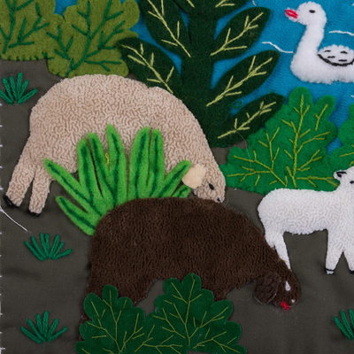 Cotton blend applique wall hanging, 'Life in the Andes' - Embroidered Cotton Blend Applique Wall Hanging from Peru