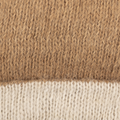 100% alpaca hat, 'Cozy Winter in Tan' - 100% Alpaca Hat in Beige and White from Peru