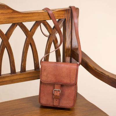 Leather sling, 'Free Adventurer' (8.5 in.) - Solid Brown Leather Sling (8.5 in.) from Peru