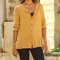 Pima cotton cardigan, 'Everyday in Amber' - Pima Cotton Cardigan in Amber from Peru