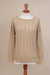Pima cotton pullover, 'Sweet Warmth in Sand' - Knit Pima Cotton Pullover in Sand from Peru thumbail