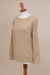 Pima cotton pullover, 'Sweet Warmth in Sand' - Knit Pima Cotton Pullover in Sand from Peru (image 2b) thumbail