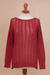 Pima cotton pullover, 'Sweet Warmth in Cinnabar' - Crocheted Pima Cotton Pullover in Cinnabar from Peru (image 2d) thumbail