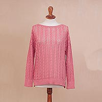 Pima cotton pullover, 'Sweet Warmth in Rose' - 100% Pima Cotton Pullover in Rose from Peru