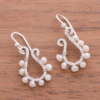 Cultured pearl dangle earrings, 'Heaven's Treasure' - Silver and Cultured Pearl Dangle Earrings from Peru