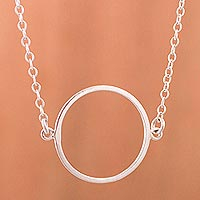 Silver pendant necklace, 'Circle Enigma' - Handcrafted Silver Necklace with Circle Pendant