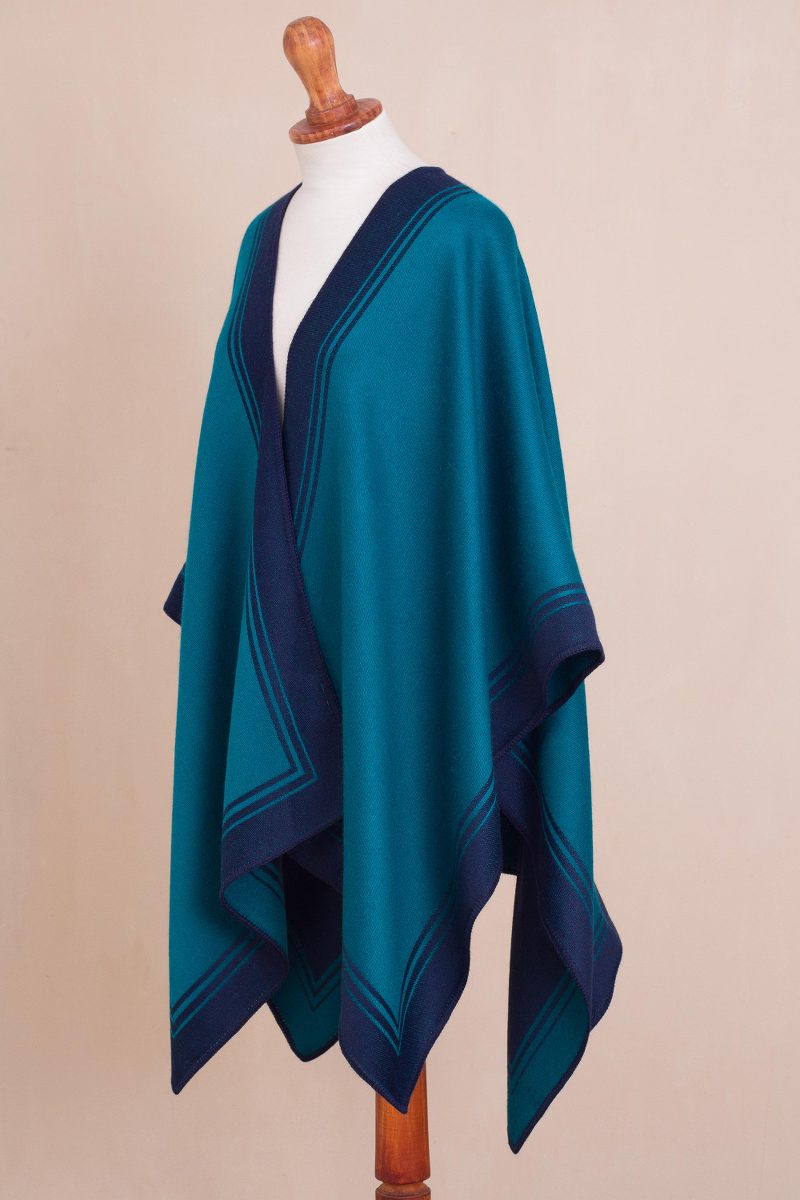 Reversible Alpaca Blend Ruana in Navy and Teal - Delightful Fantasy in ...