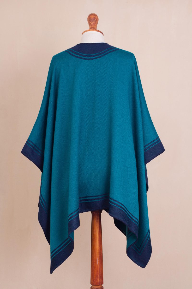 Reversible Alpaca Blend Ruana in Navy and Teal - Delightful Fantasy in ...
