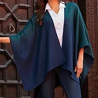 Reversible alpaca blend ruana, 'Andean Vistas' - Reversible Alpaca Blend Ruana in Navy and Kelly Green