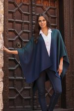 Reversible ombre ruana, 'Andean Vistas' - Reversible Alpaca Blend Ruana in Navy and Kelly Green