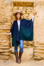 Reversible ombre ruana, 'Andean Vistas' - Reversible Alpaca Blend Ruana in Navy and Kelly Green