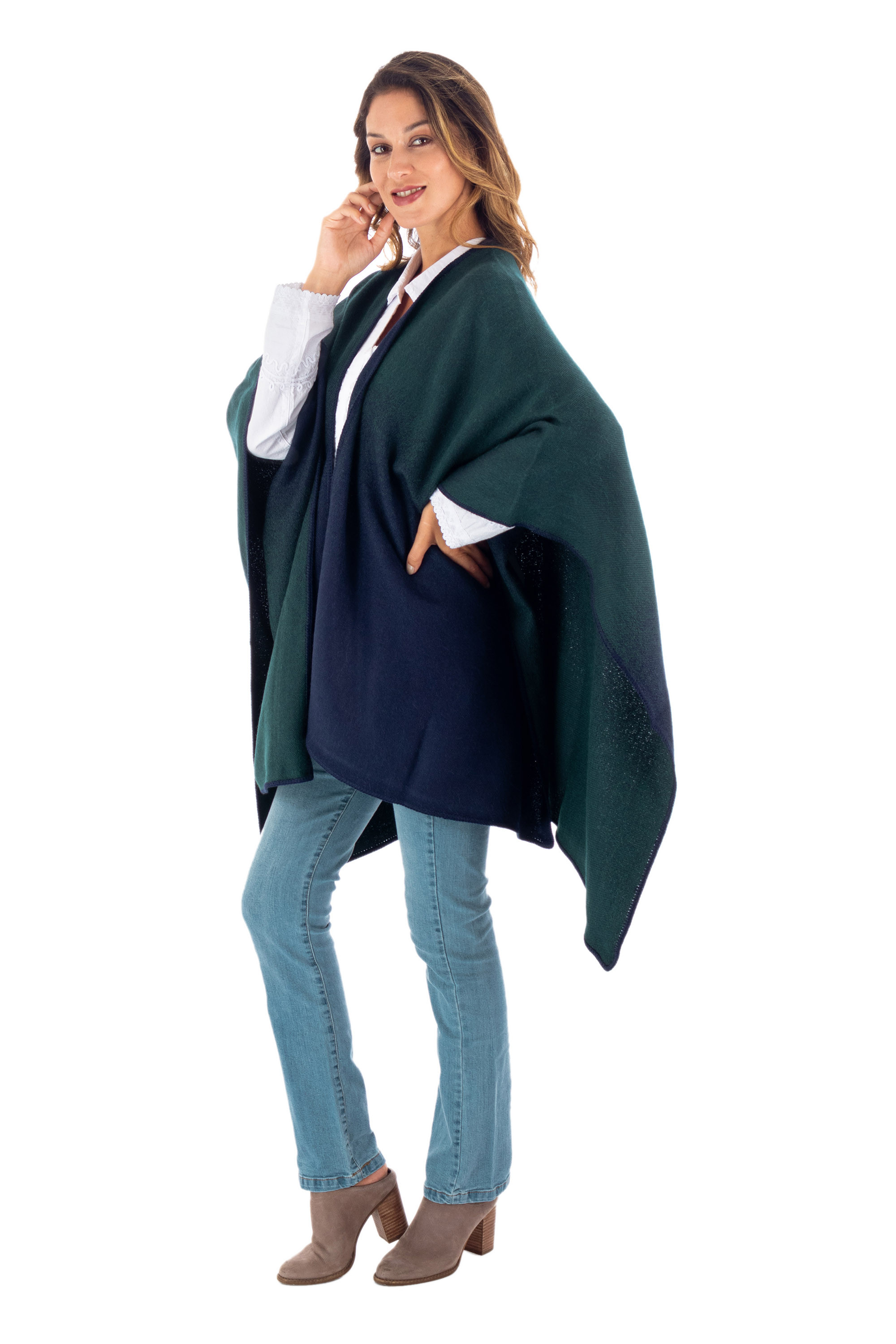 UNICEF Market | Reversible Alpaca Blend Ruana in Navy and Kelly Green ...