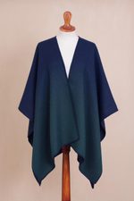 Reversible ombre ruana, 'Andean Vistas' - Reversible Alpaca Blend Ruana in Navy and Kelly Green