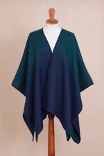Reversible ombre ruana, 'Andean Vistas' - Reversible Alpaca Blend Ruana in Navy and Kelly Green