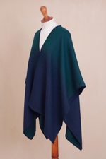 Reversible ombre ruana, 'Andean Vistas' - Reversible Alpaca Blend Ruana in Navy and Kelly Green
