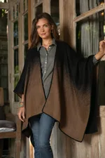 Reversible alpaca blend ruana, 'Andean Vistas in Chestnut Brown' - Reversible Alpaca Blend Ruana in Chestnut Brown and Black