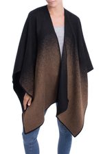 Reversible alpaca blend ruana, 'Andean Vistas in Chestnut Brown' - Reversible Alpaca Blend Ruana in Chestnut Brown and Black