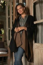 Reversible alpaca blend ruana, 'Andean Vistas in Chestnut Brown' - Reversible Alpaca Blend Ruana in Chestnut Brown and Black