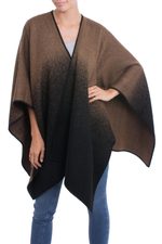 Reversible alpaca blend ruana, 'Andean Vistas in Chestnut Brown' - Reversible Alpaca Blend Ruana in Chestnut Brown and Black