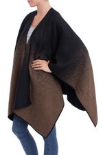 Reversible alpaca blend ruana, 'Andean Vistas in Chestnut Brown' - Reversible Alpaca Blend Ruana in Chestnut Brown and Black