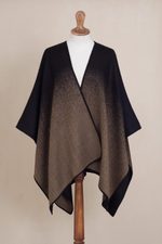 Reversible alpaca blend ruana, 'Andean Vistas in Chestnut Brown' - Reversible Alpaca Blend Ruana in Chestnut Brown and Black