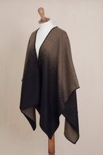 Reversible alpaca blend ruana, 'Andean Vistas in Chestnut Brown' - Reversible Alpaca Blend Ruana in Chestnut Brown and Black