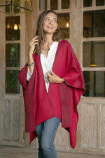 Reversible ombre ruana, 'Andean Vistas in Wine' - Reversible Alpaca Blend Ruana in Tomato and Wine