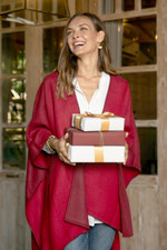 Reversible ombre ruana, 'Andean Vistas in Wine' - Reversible Alpaca Blend Ruana in Tomato and Wine