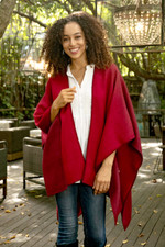 Reversible ombre ruana, 'Andean Vistas in Wine' - Reversible Alpaca Blend Ruana in Tomato and Wine