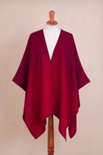 Reversible ombre ruana, 'Andean Vistas in Wine' - Reversible Alpaca Blend Ruana in Tomato and Wine
