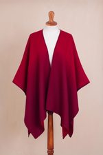 Reversible ombre ruana, 'Andean Vistas in Wine' - Reversible Alpaca Blend Ruana in Tomato and Wine
