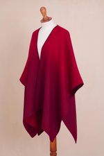 Reversible ombre ruana, 'Andean Vistas in Wine' - Reversible Alpaca Blend Ruana in Tomato and Wine