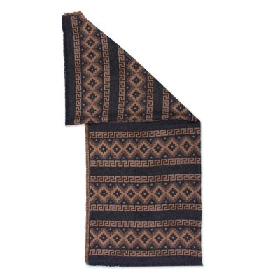 Reversible alpaca blend throw, 'Andean Cross in Tan' - Alpaca Blend Throw with Andean Crosses in Tan and Black